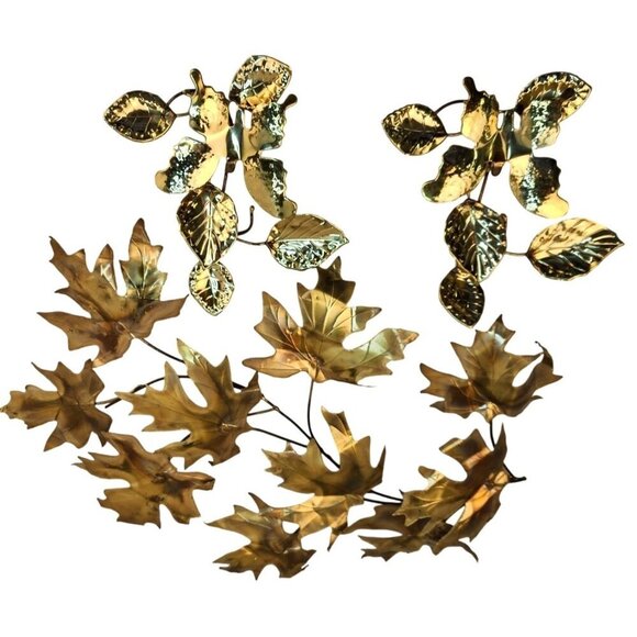Vintage Retro Metal Gold Fall Towned Leaf and Butterfly Wall Art Decor Set of 3 - Picture 3 of 9